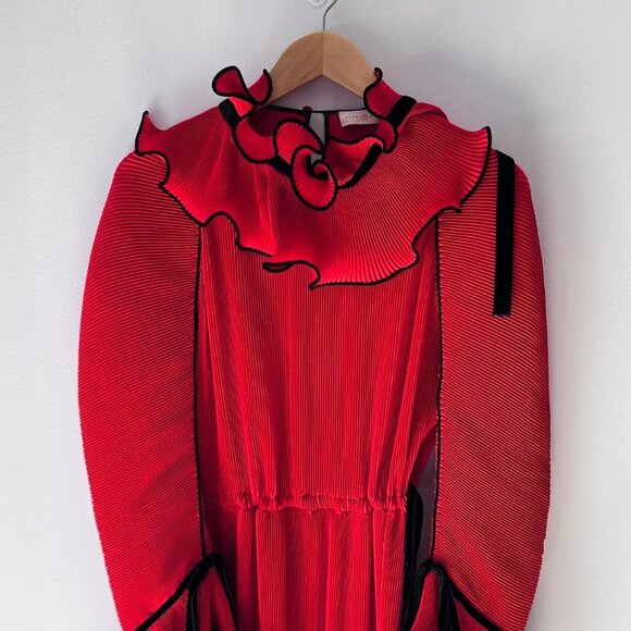 Tory Burch Pleated Ruffle Dress Runway Red 6 (S) NWT - Picture 1 of 7